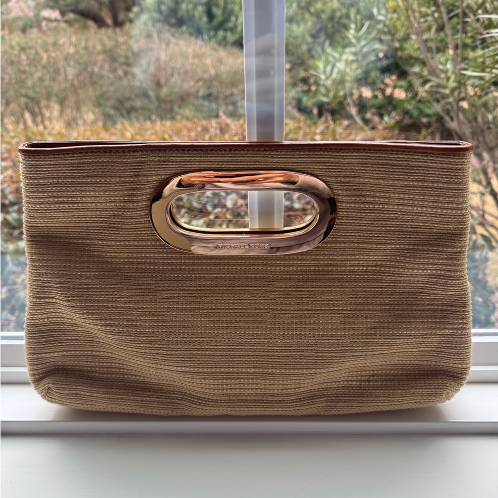 Michael Kors raffia  bag with Gold Handle